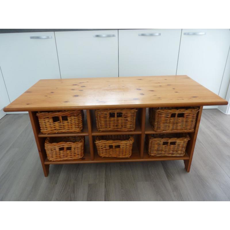 Solid pine table with 6 storage baskets wood living room magazine