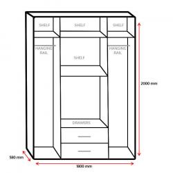 **7-DAY MONEY BACK GUARANTEE!**- Gamma 4 Door High Gloss Wardrobe- EXPRESS DELIVERY!