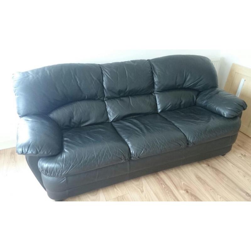 Black leather 3 seater sofa