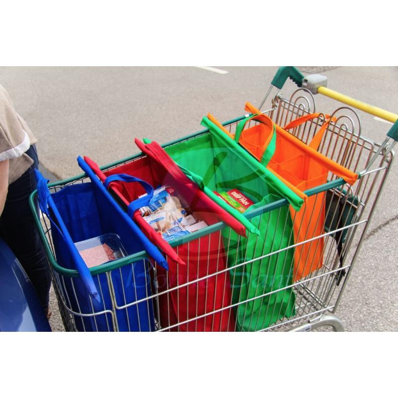 Trolley Bags Set of 4 deep large reusable supermarket shopping bags with bottle bag NEW