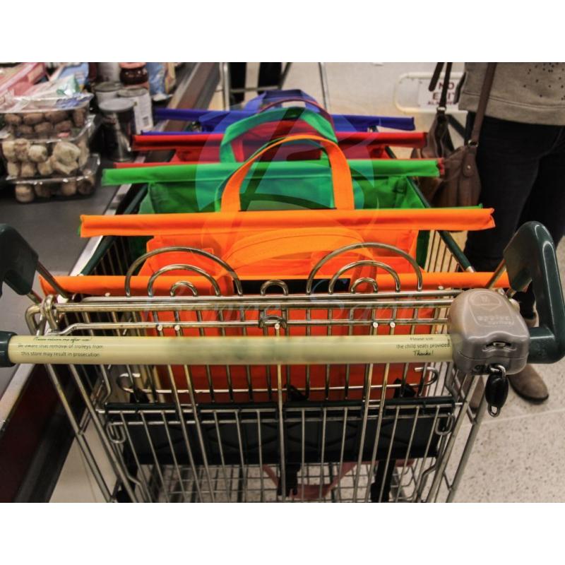 Trolley Bags Set of 4 deep large reusable supermarket shopping bags with bottle bag NEW