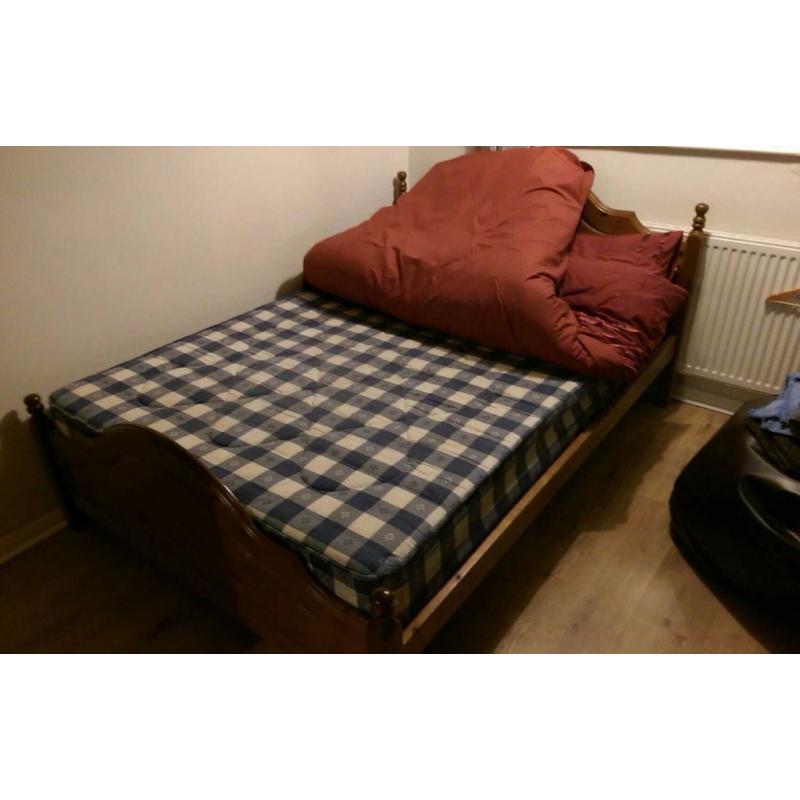 pine double bed with mattress