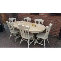 shabby chic ,solid wood extending table with 6 chairs
