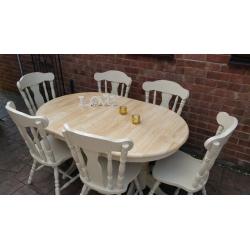 shabby chic ,solid wood extending table with 6 chairs