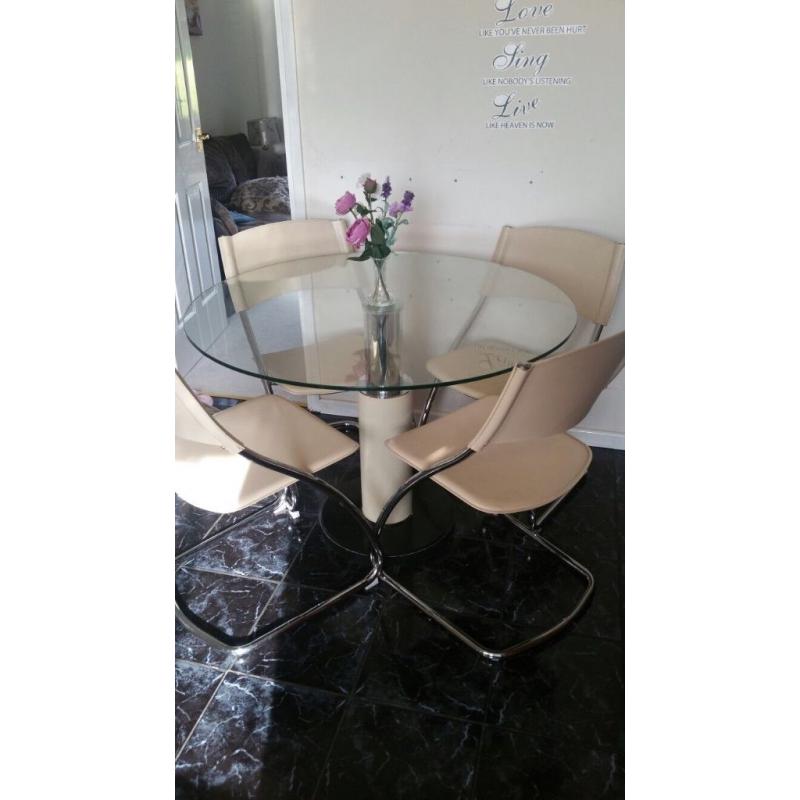 glass dining table and chair set