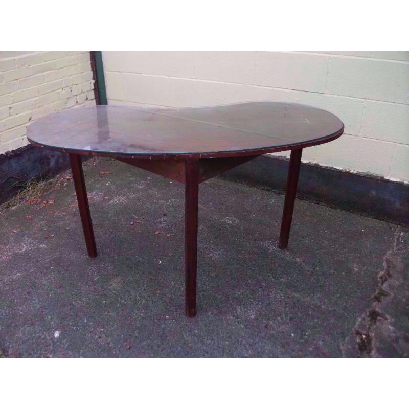 Table Kidney Shaped Glass Top Dark Wood Good Condition Delivery Available