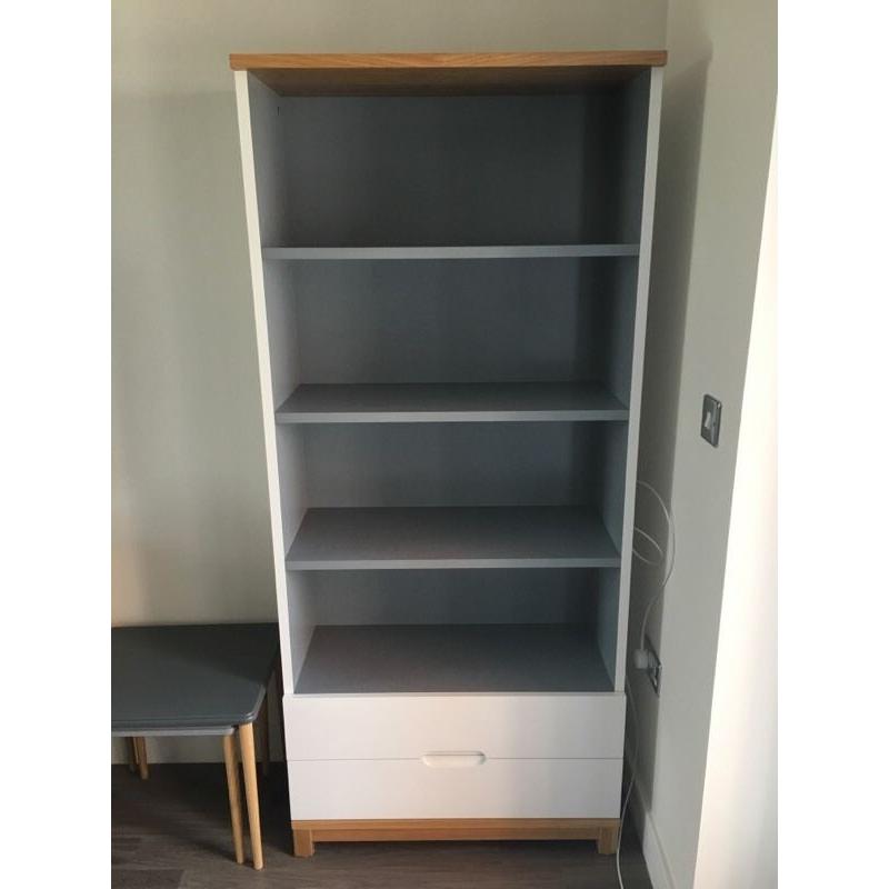 White blue/grey and wood immaculate bookcase for sale!