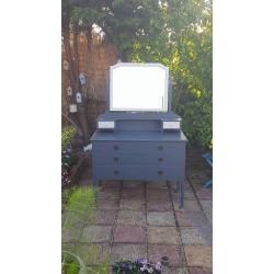 Charcoal Grey Dressing Table - Dresser - Bedroom Chest of Drawers with Mirror - Furniture