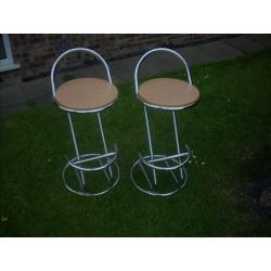 Bar stools -Chrome/wood x 2