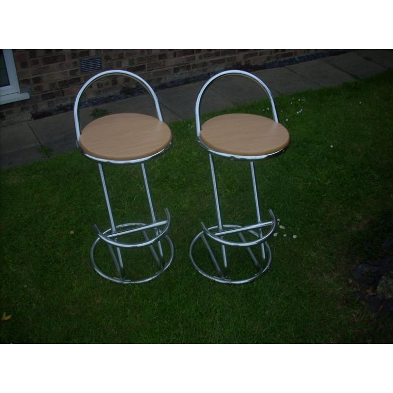 Bar stools -Chrome/wood x 2