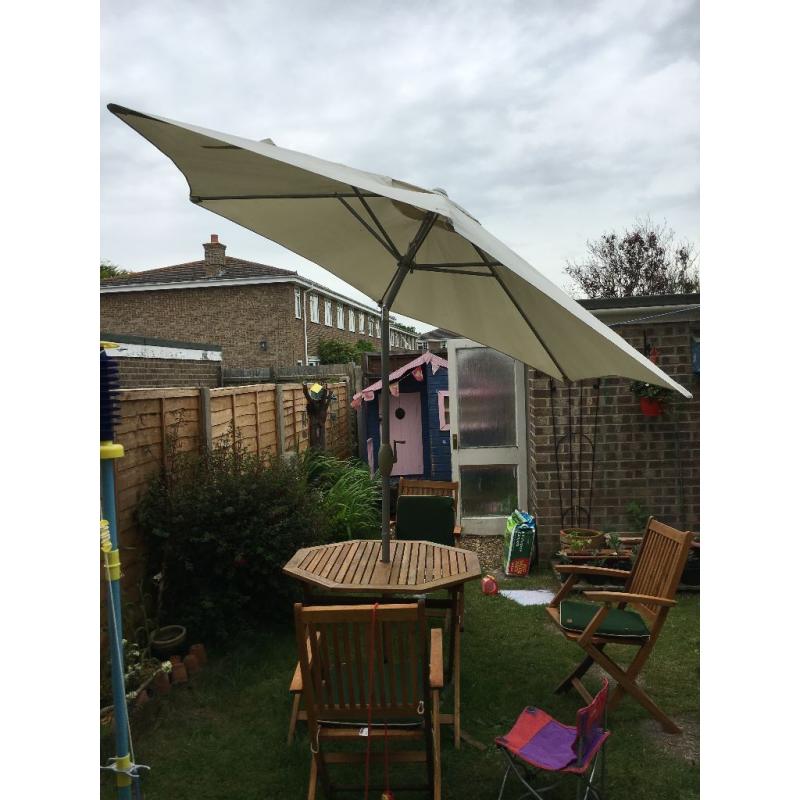 Ikea Metal 2.7m tilting cream parasol with winding handle