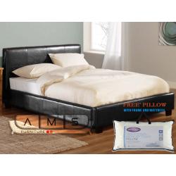 MODERN DESIGNER 4FT6 DOUBLE LEATHER BED FRAME IN BLACK BROWN WITH MATTRESS OF CHOICE & 5FT KING SIZE