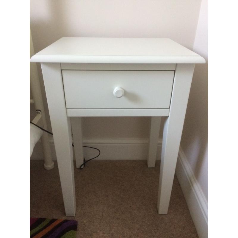 Two white wood Lauren Ashley bedside tables. In excellent condition