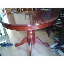 Round dining table,carved,mahogany,105cm,height adjust screws