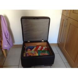 Brown leather sofa & footstool