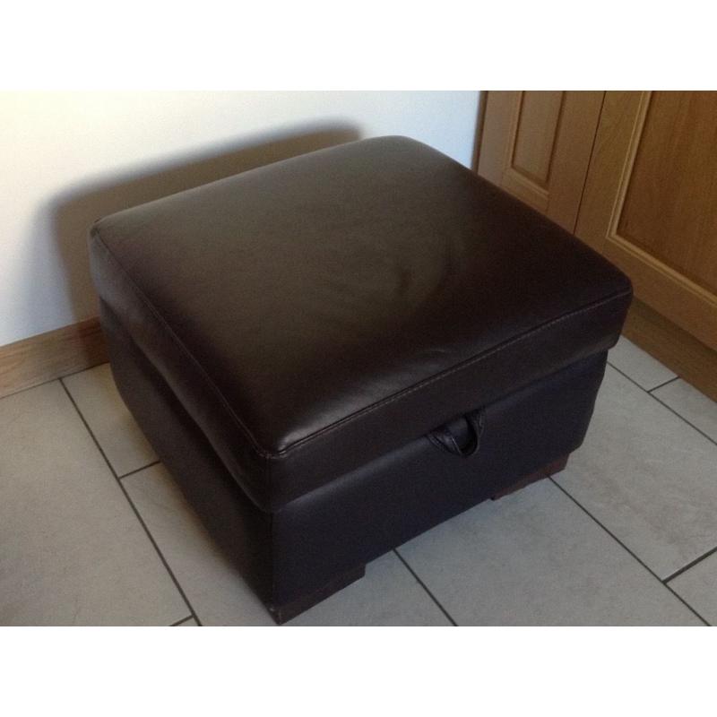 Brown leather sofa & footstool