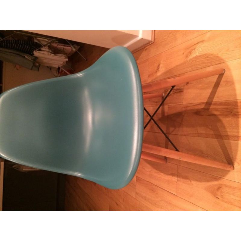 Charles Eames style plastic chairs x3 in red, blue, green