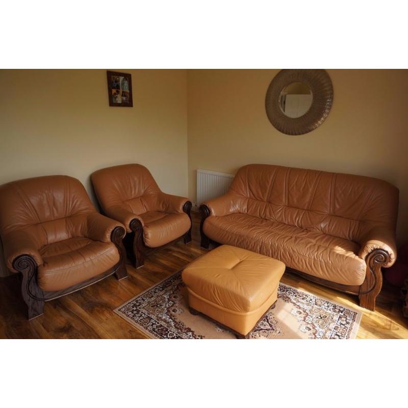 Leather Sofa set (3 seater + 2 single seater + Footstool)