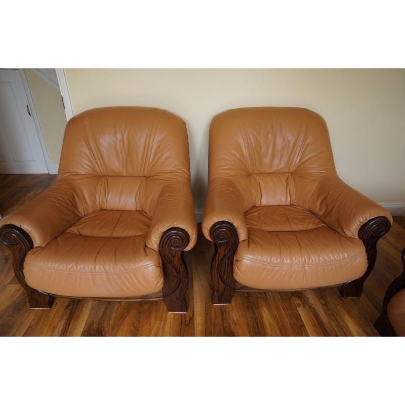 Leather Sofa set (3 seater + 2 single seater + Footstool)