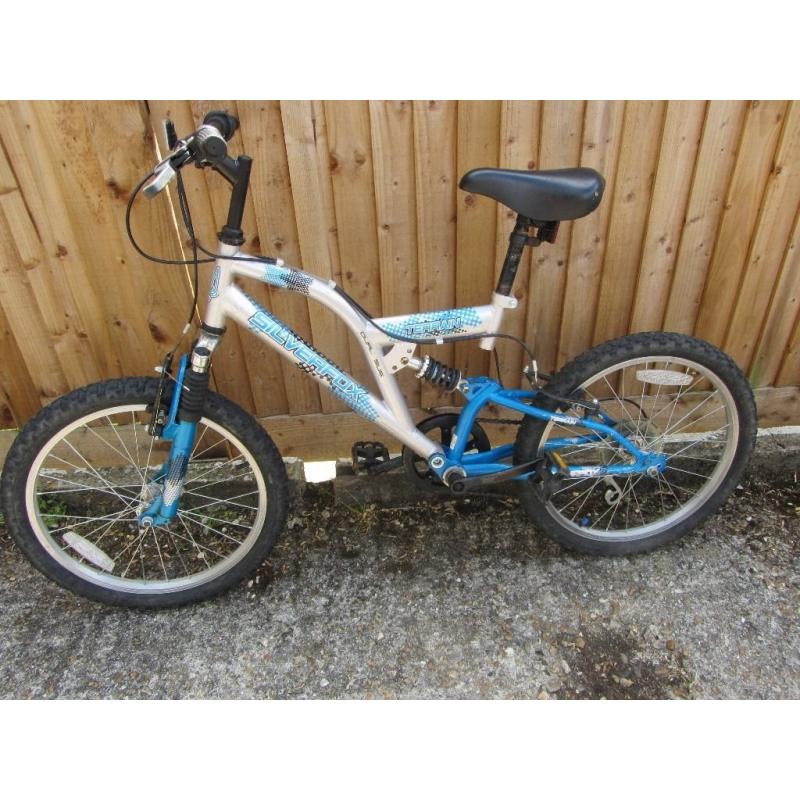 Silverfox Terrain kids bike, 14" blue full suspension, 6 gears, Midhurst GU29