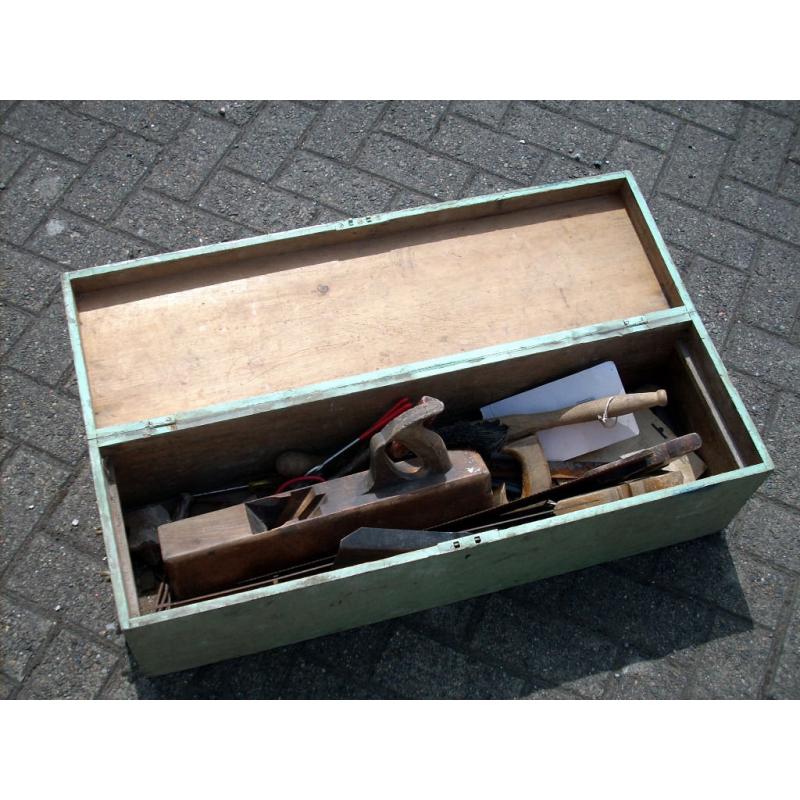 Lovely Vintage Wooden Green Box full of tools