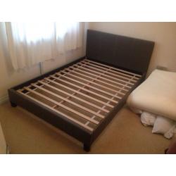 Brown/Grey Faux Leather Double Bed Frame with Mattress for sale in LITTLEHAMPTON