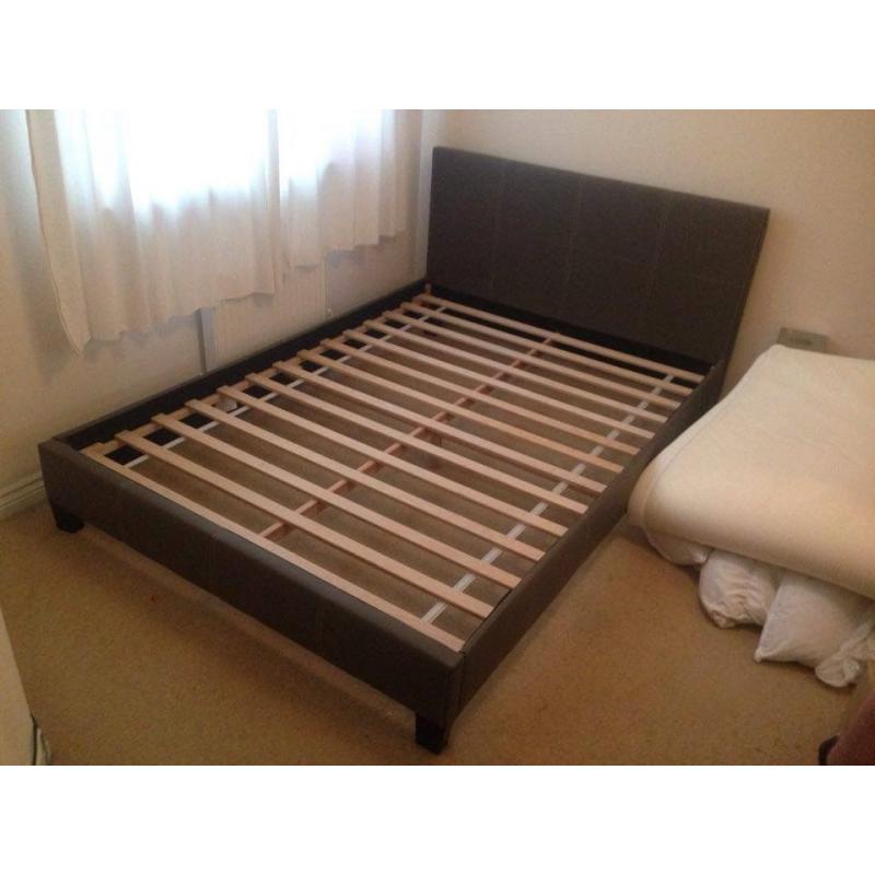 Brown/Grey Faux Leather Double Bed Frame with Mattress for sale in LITTLEHAMPTON