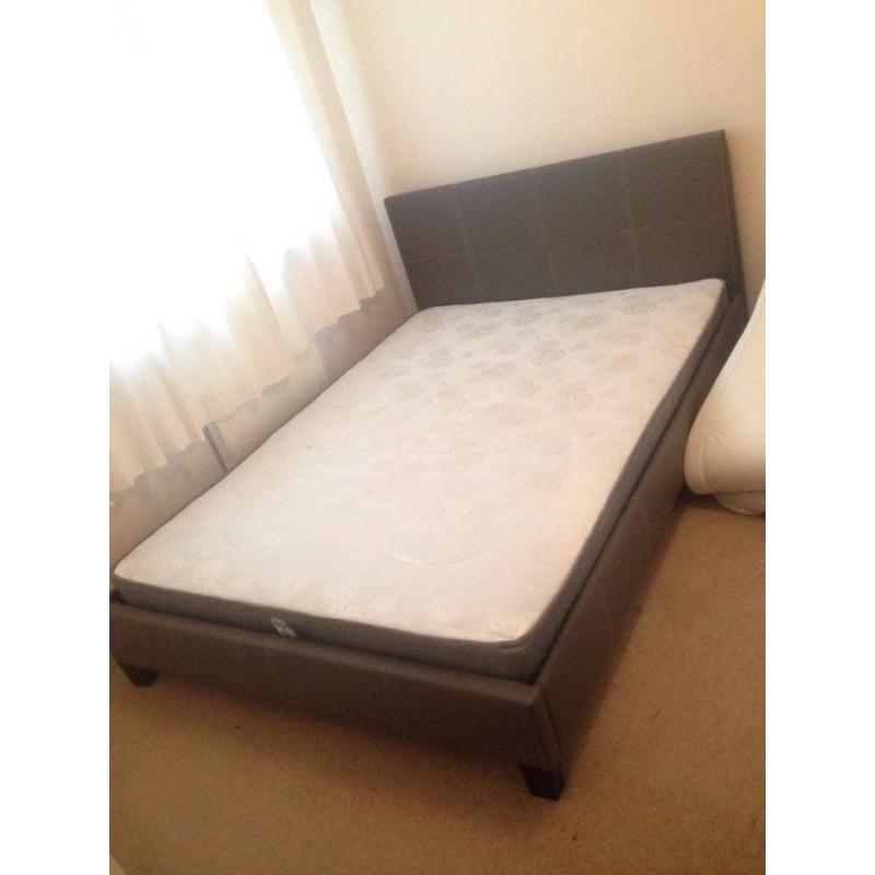 Brown/Grey Faux Leather Double Bed Frame with Mattress for sale in LITTLEHAMPTON