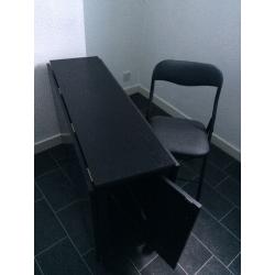 Folding down table with storage cupboard for 4 chairs