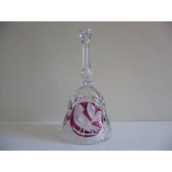 Cut glass crystal Hofbauer hand bell with ruby red colour accent around bird / Used