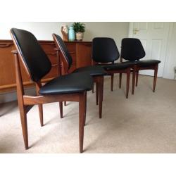 4 vintage mid century Elliott's of Newbury 1960's teak dinning chairs