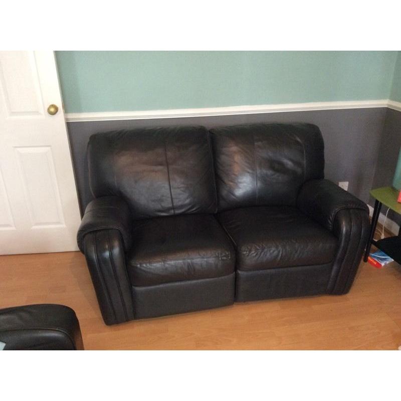 Two seater leather recliner sofa brown