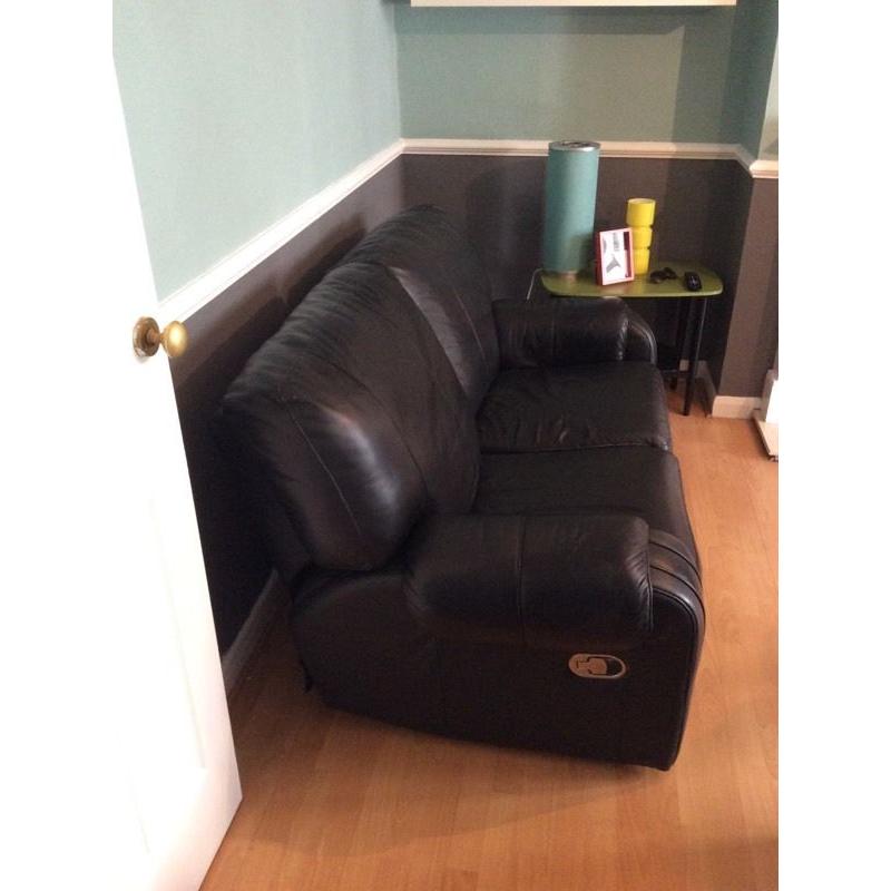 Two seater leather recliner sofa brown