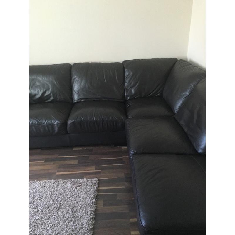 Brown leather corner sofa