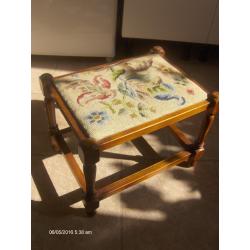 vintage footstool tapestry top floral and wooden legs