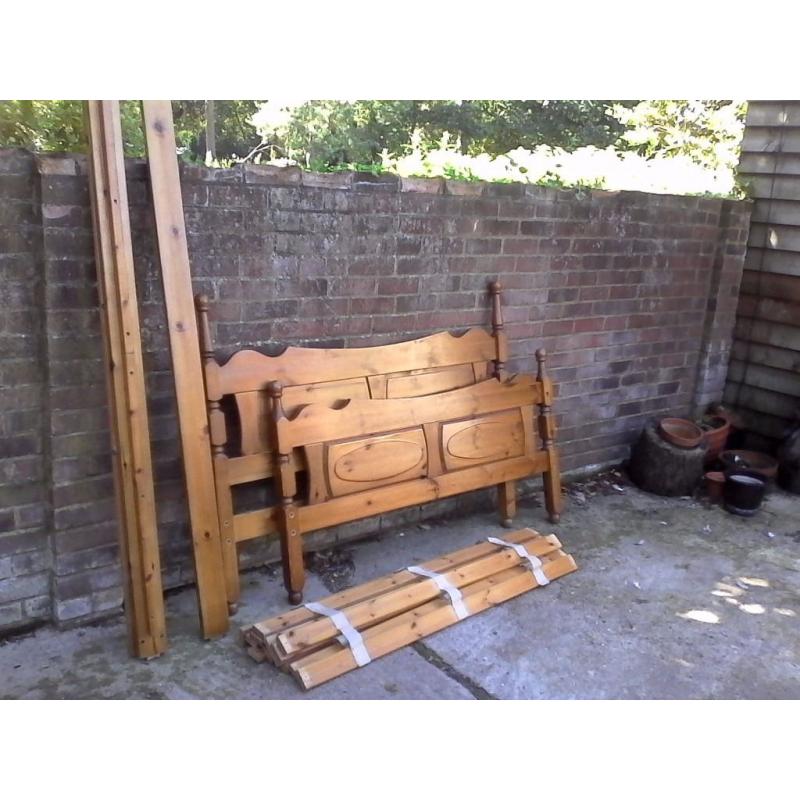 Double bed in antique pine with mattress