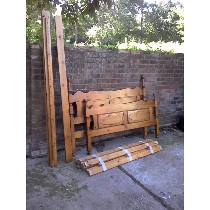 Double bed in antique pine with mattress