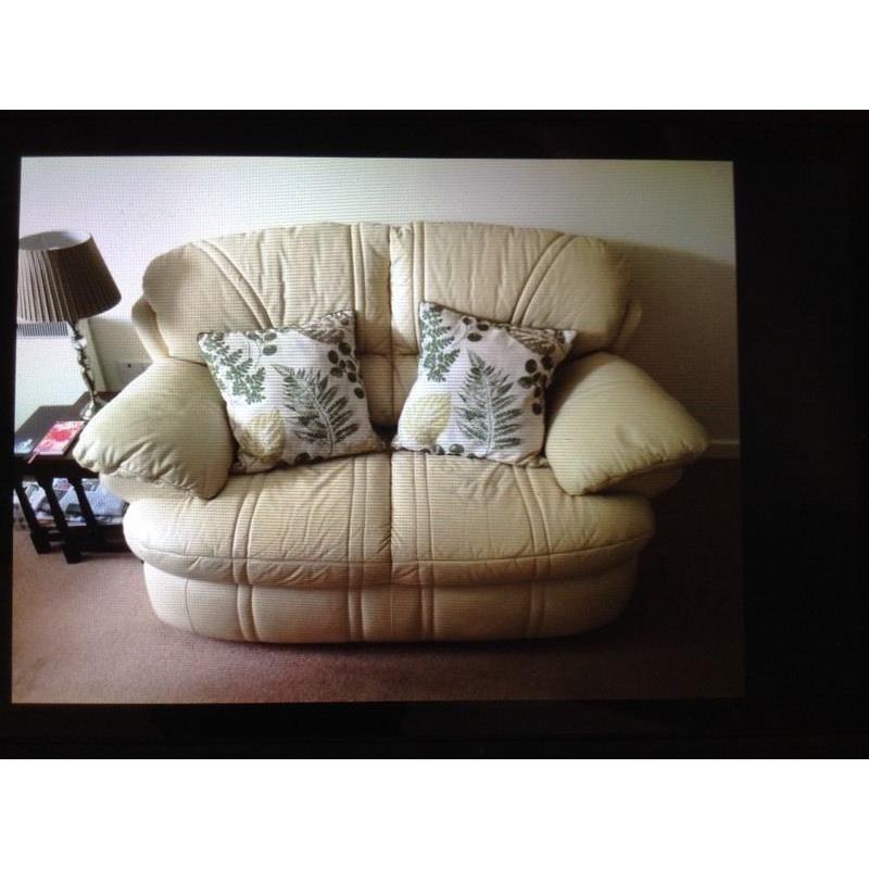 Cream Leather 2-Seater Sofa & 2- Chairs