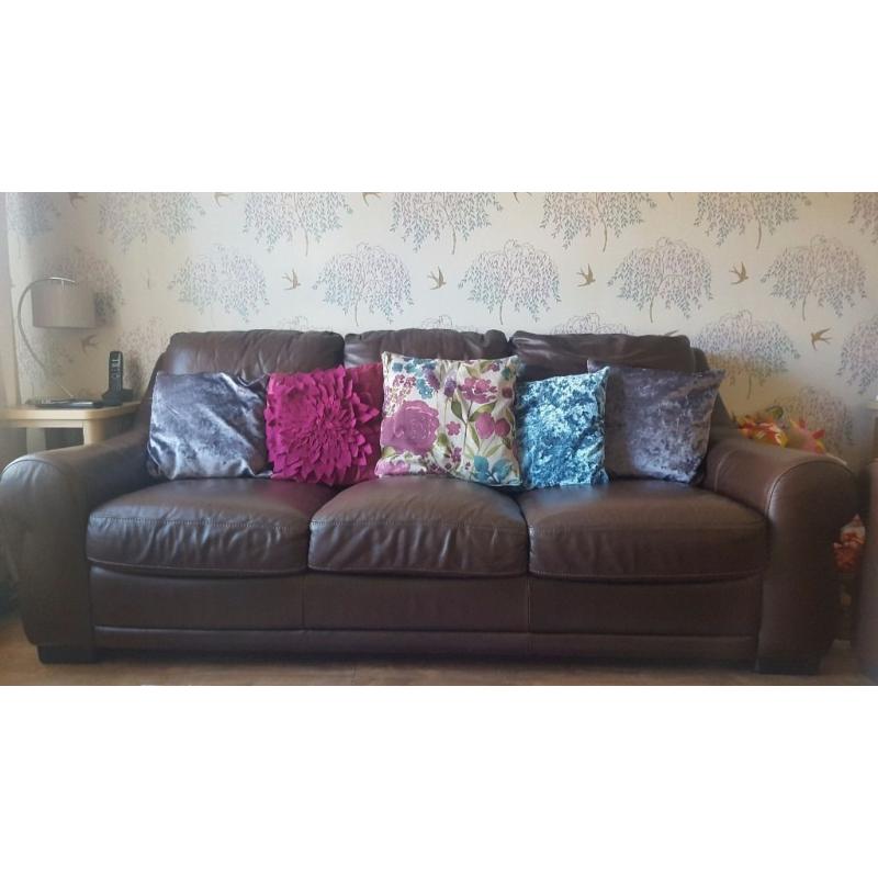 Brown leather 3 seater sofa