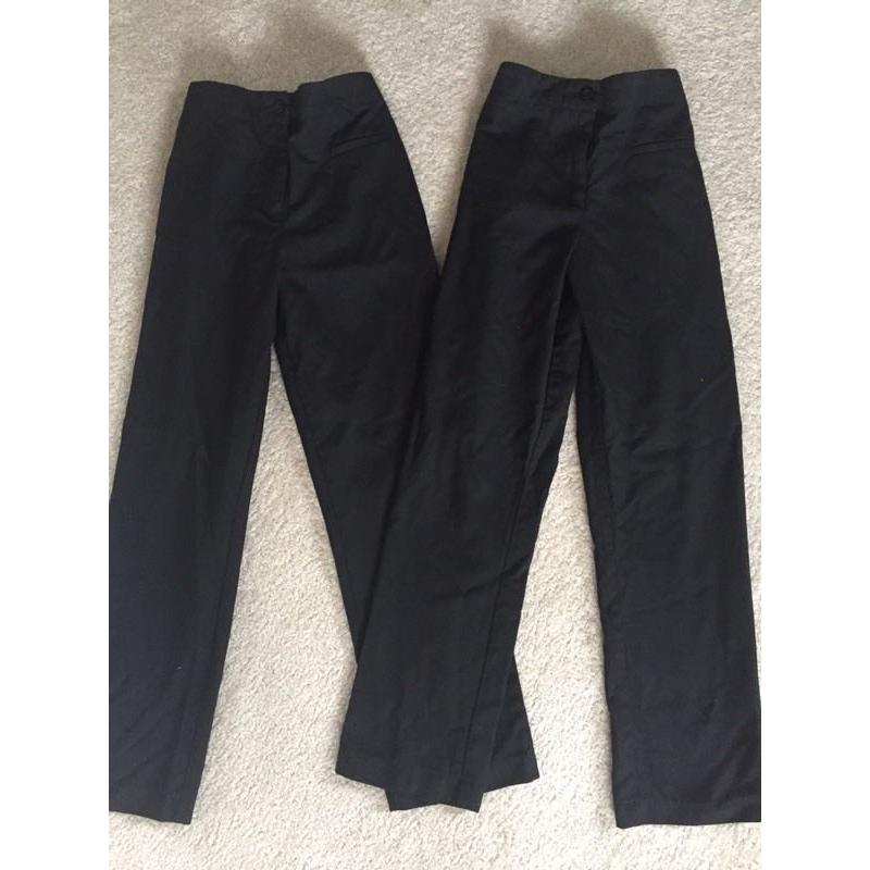 Two pairs of BHS School trousers 8-9 9-10 black girls elastic waist