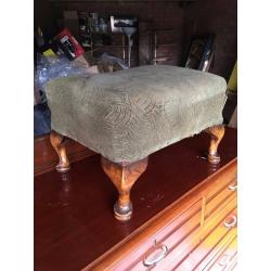 Antique / Vintage Horse Hair Footstool / Pouffe - Sold Mahogany Queen Anne Legs - Must Go