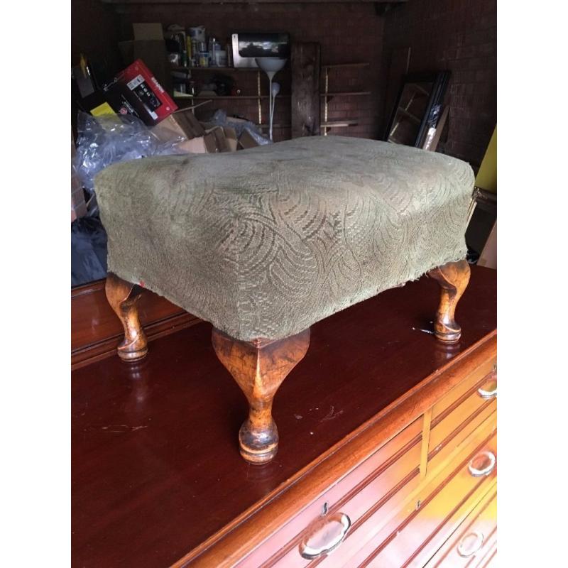 Antique / Vintage Horse Hair Footstool / Pouffe - Sold Mahogany Queen Anne Legs - Must Go