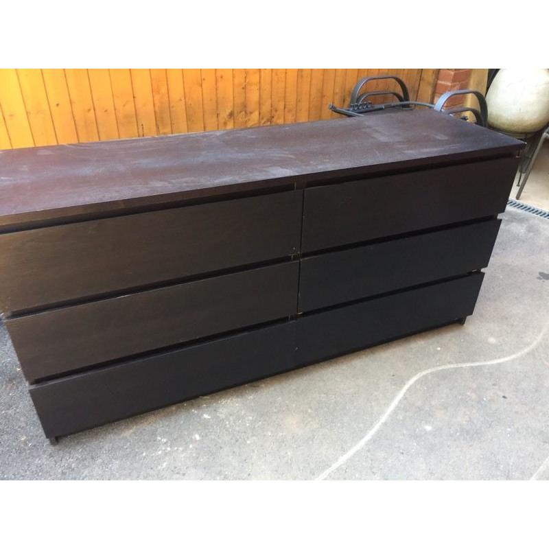 Malm black ikea double 6 drawer chest of drawers