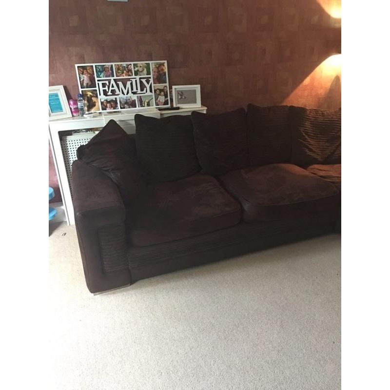 Large brown suede corner sofa