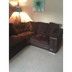 Large brown suede corner sofa