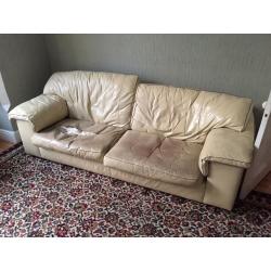 Italian Cream Leather Sofa & Armchair