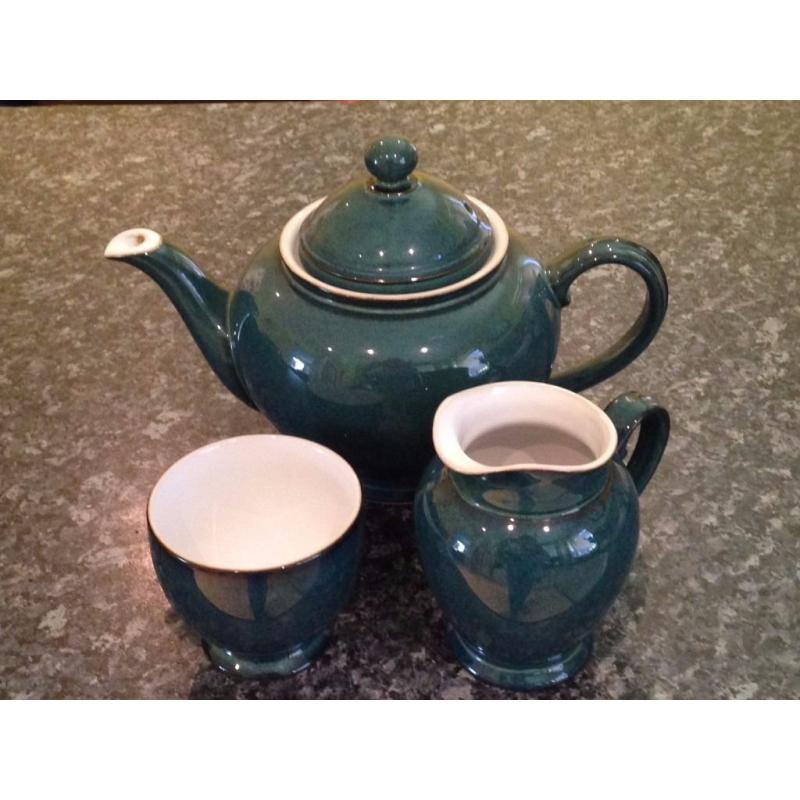 Denby Greenwich Teapot, Sugar Bowl & Milk Jug