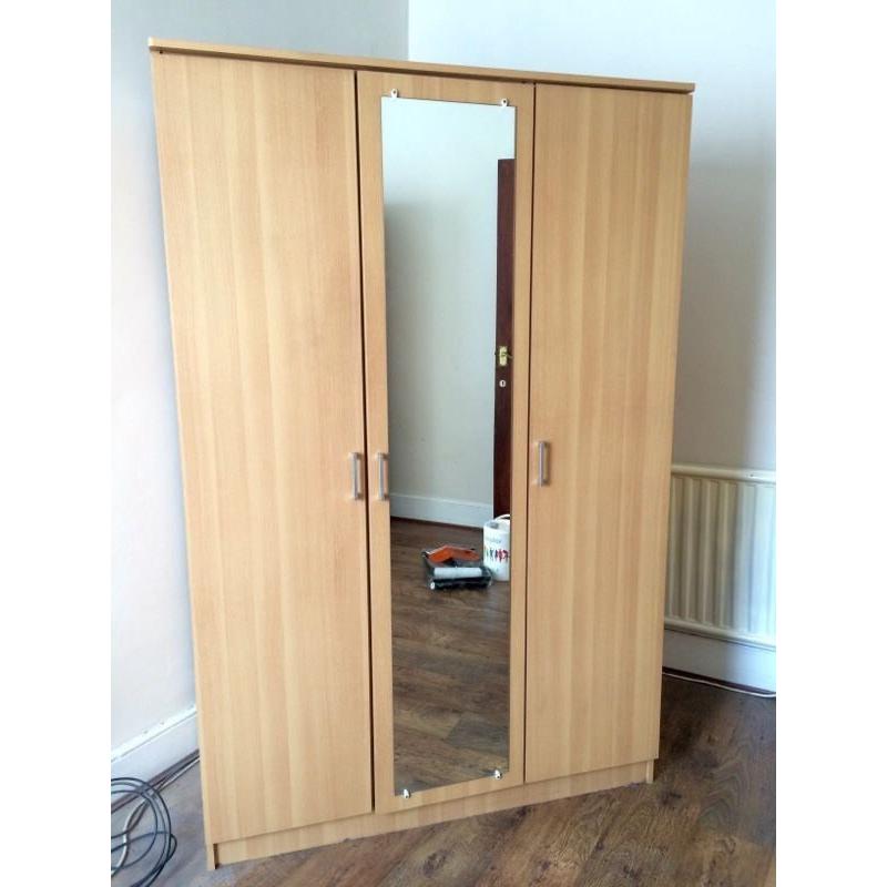 3 DOOR WARDROB WITH FULL MIRROR, DRAWERS, KEY- Brand New