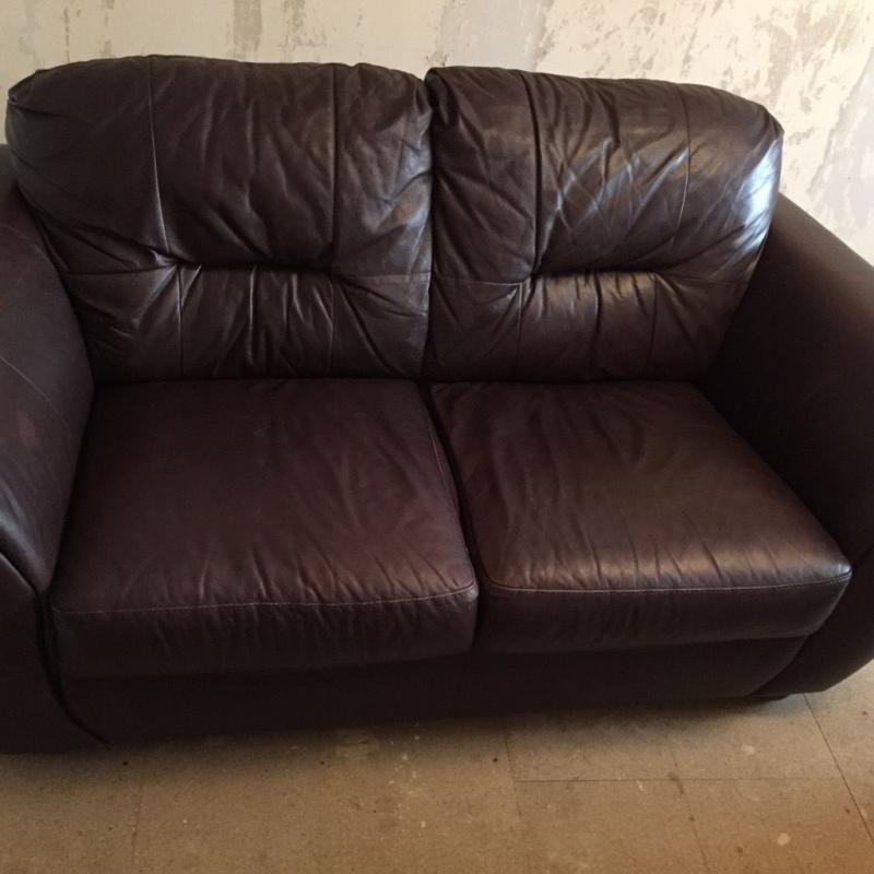 Brown leather 2 seater sofa