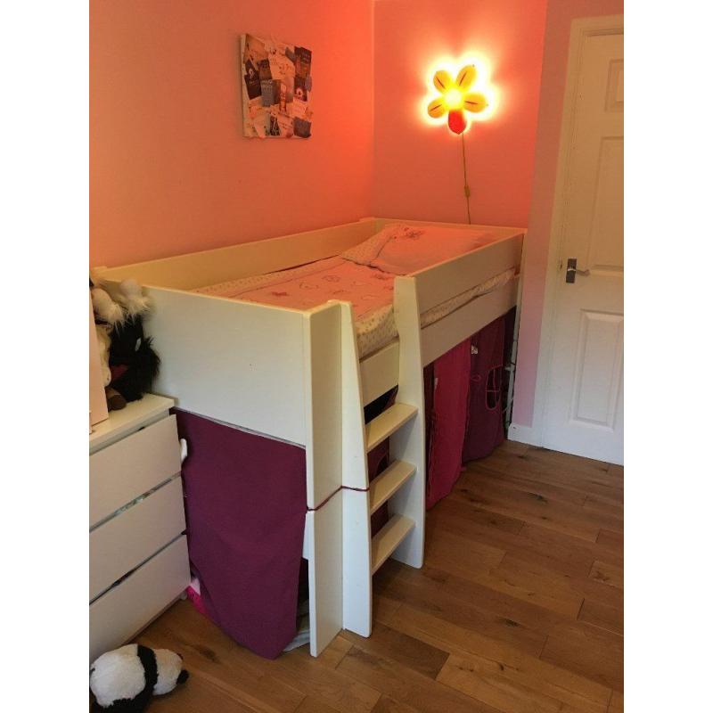 Children's white single cabin bed and playhouse